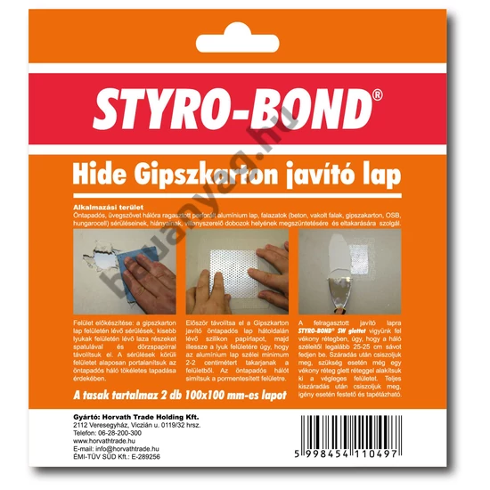 STYRO-BOND GIPSZKARTONJAV LAP 10X10 CM 2 DB/TASAK