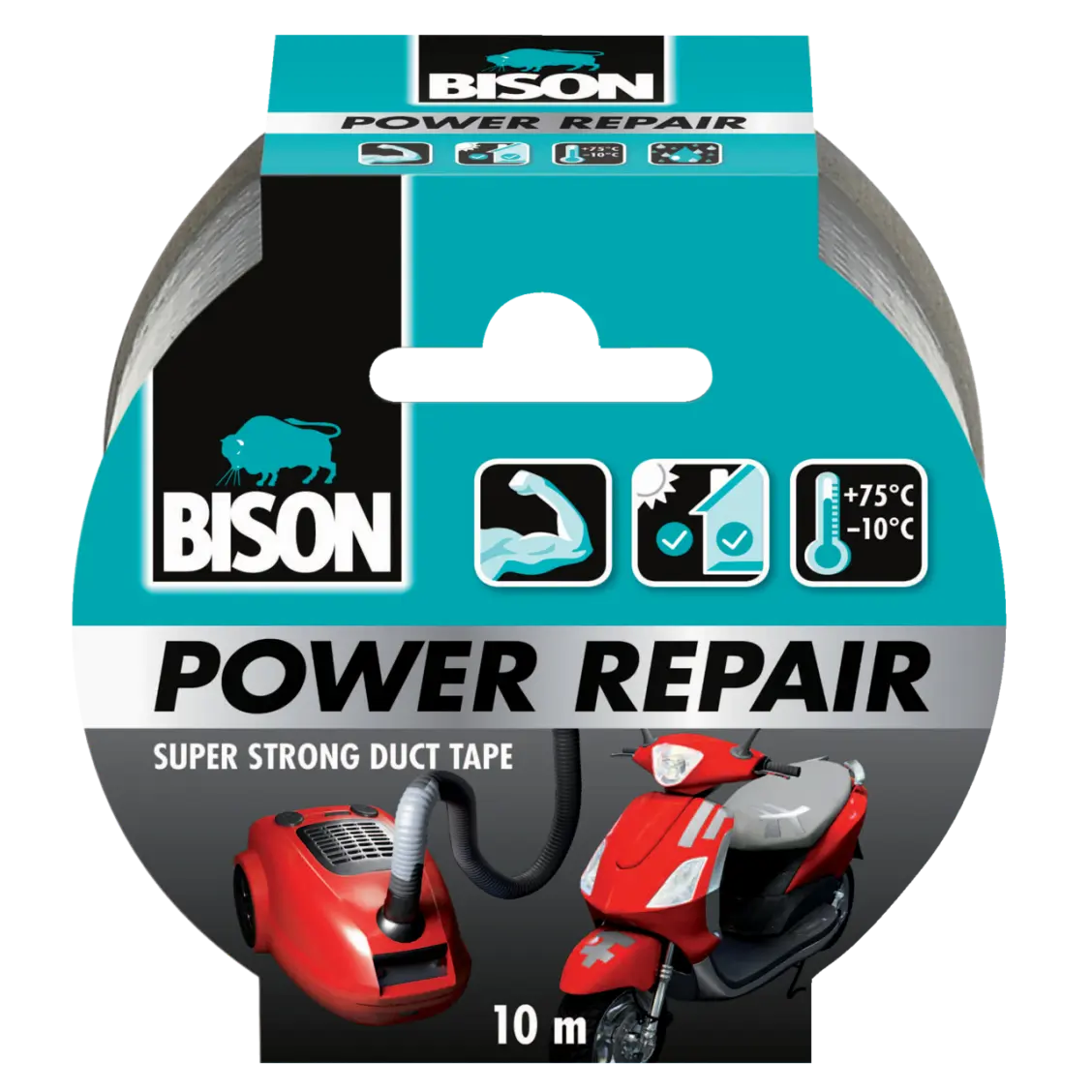 BISON Power Repair szöveterősített ragasztószalag, fekete, 10m